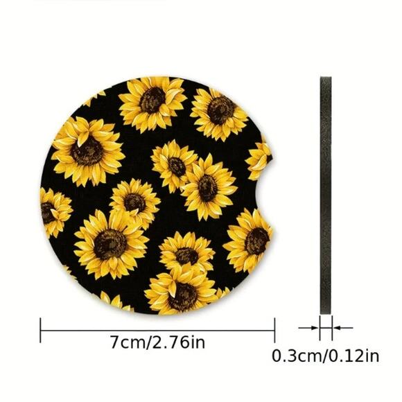 Sunflower Print Car Coasters - 2Pcs Heat Insulation Non-Slip Mats! - Picture 5 of 5